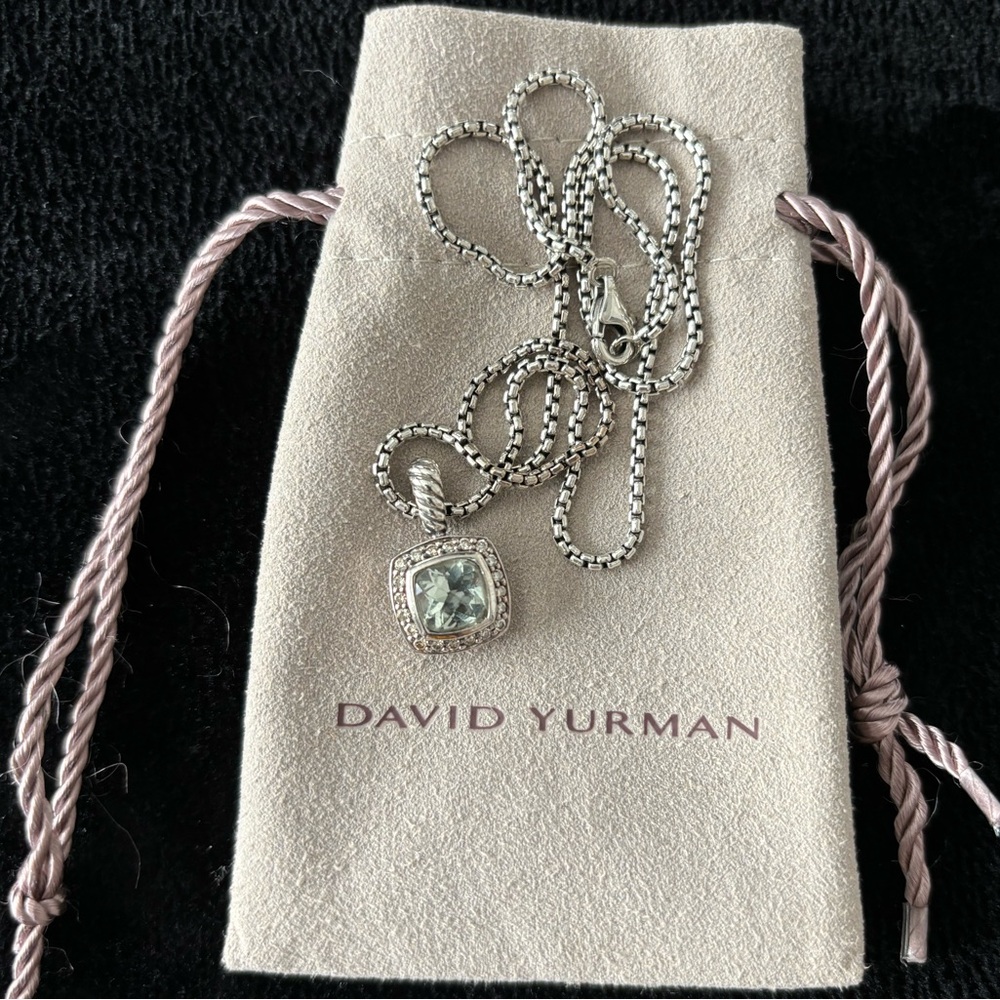 AUTHENTIC- David Yurman Petite Albion Necklace with Prasiolite & Diamonds.